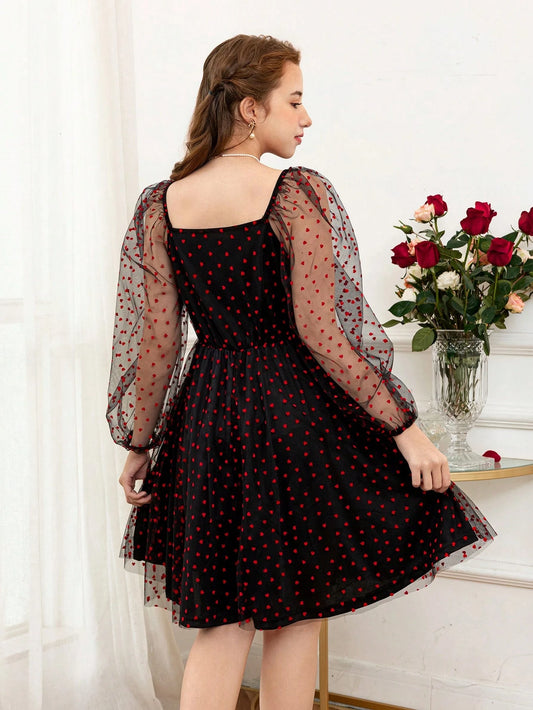 Vestido Negro Con Corazones Rojos Para Adolescente