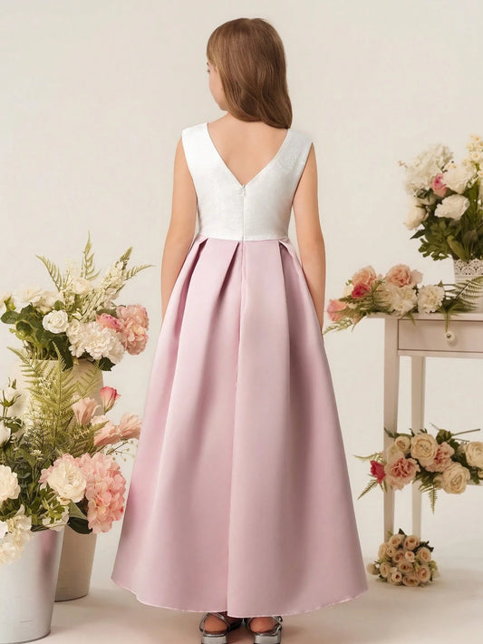 Vestido Largo Rosa Con Encaje Y Lentejuelas Para Niña