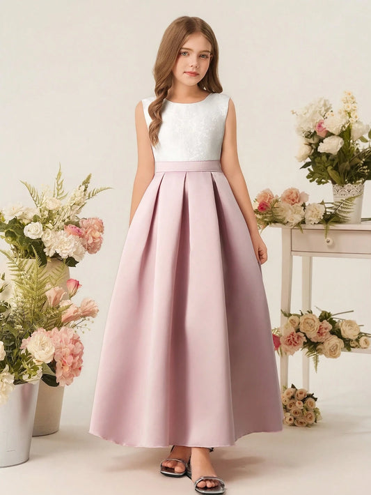 Vestido Largo Rosa Con Encaje Y Lentejuelas Para Niña