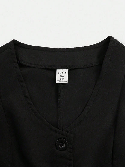 Conjunto Negro Elegante Con Chaleco Y Pantalón Para Niña