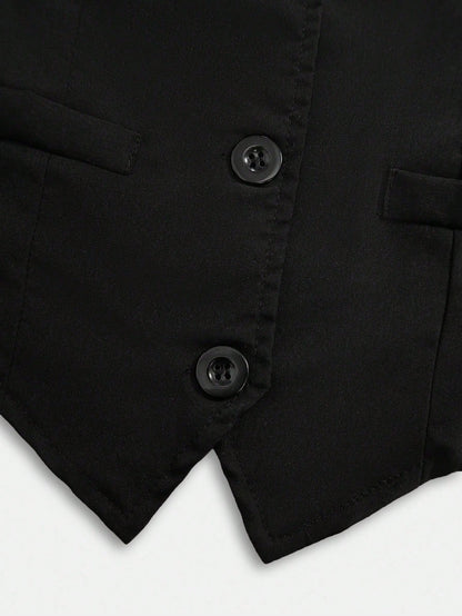 Conjunto Negro Elegante Con Chaleco Y Pantalón Para Niña
