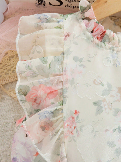 Vestido Floral Rosa Para Niña Con Volantes Románticos