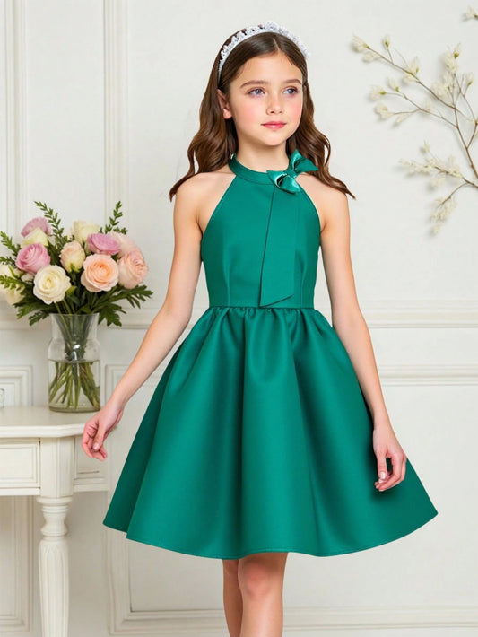 Vestido Verde Elegante Halter Para Niña