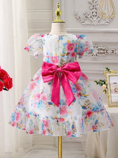 Vestido De Gasa Con Estampado Floral Para Niña