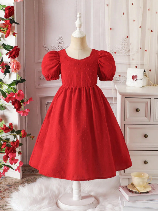 Vestido Rojo Elegante Con Lazo Para Niña