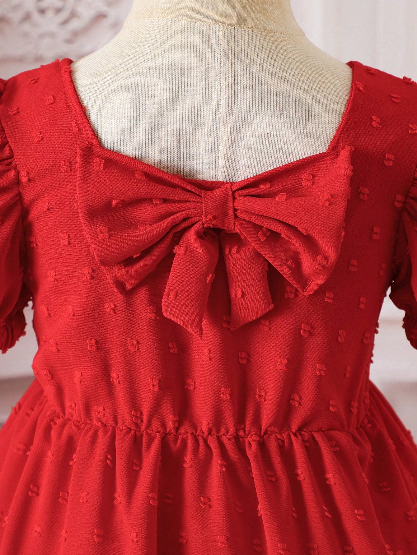 Vestido Rojo Elegante Con Lazo Para Niña