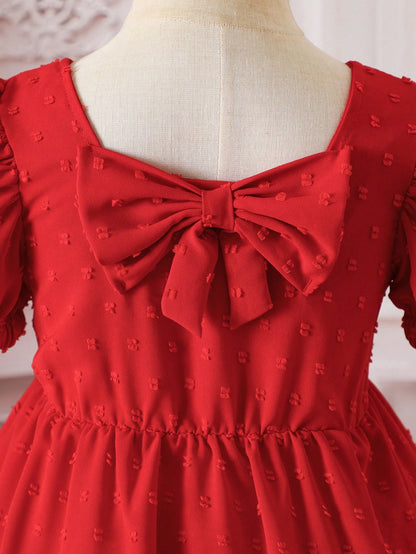 Vestido Rojo Elegante Con Lazo Para Niña