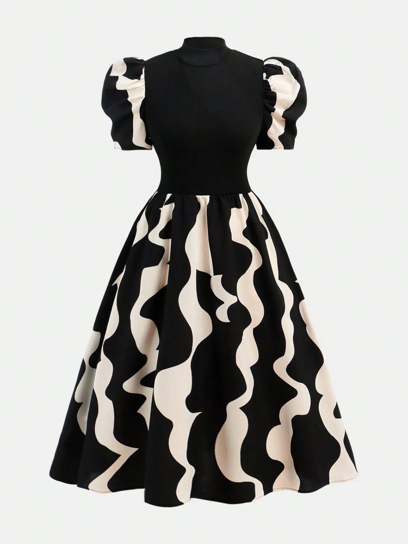 Vestido Elegante Con Manga Farol Y Estampado Para Niña