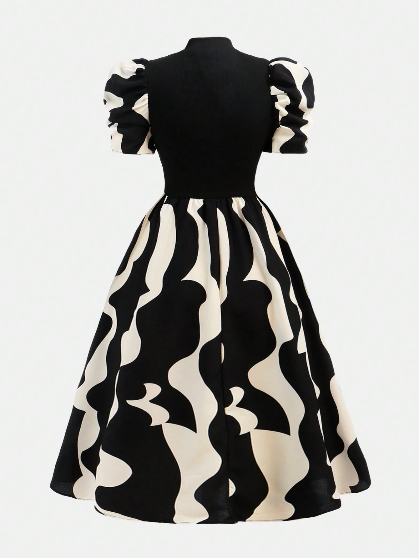 Vestido Elegante Con Manga Farol Y Estampado Para Niña