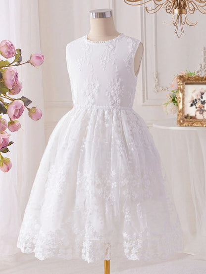 Vestido Blanco Elegante Bordado Para Niña