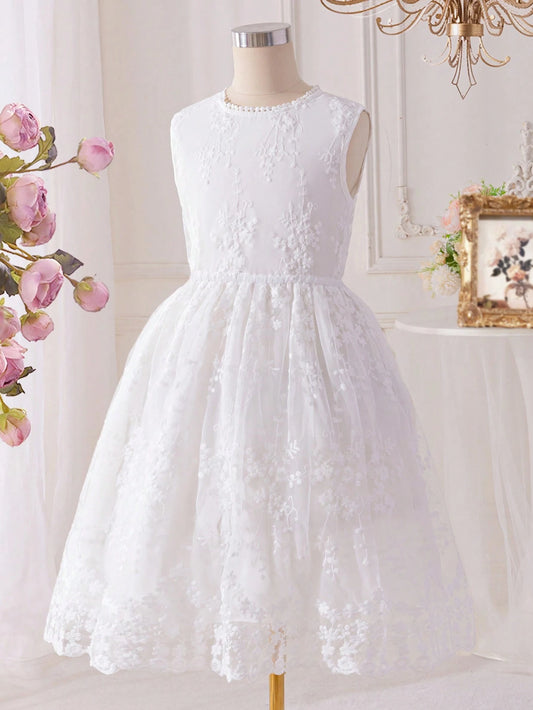 Vestido Blanco Elegante Bordado Para Niña