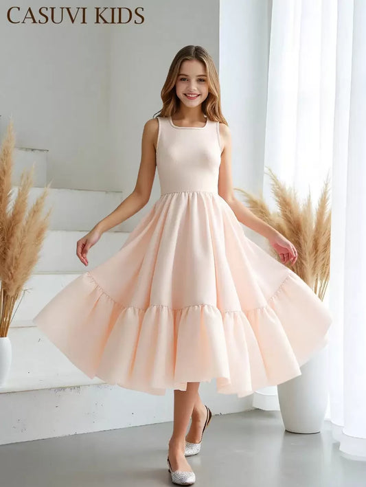 Vestido Albaricoque Para Niña De Corte Linea A
