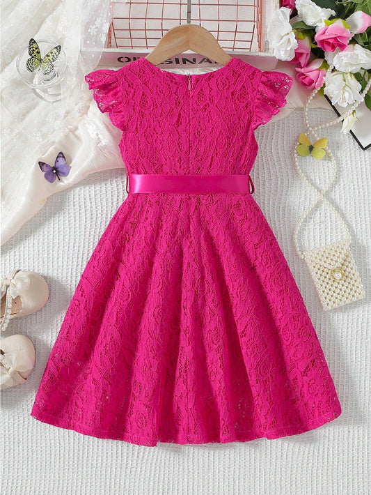 Vestido de mini con volantes para niñas con mangas cortas tipo casquete