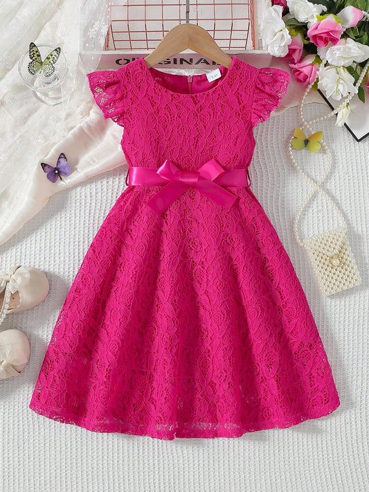 Vestido de mini con volantes para niñas con mangas cortas tipo casquete