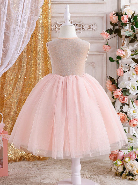 Vestido Champán Elegante De Tul Para Niña