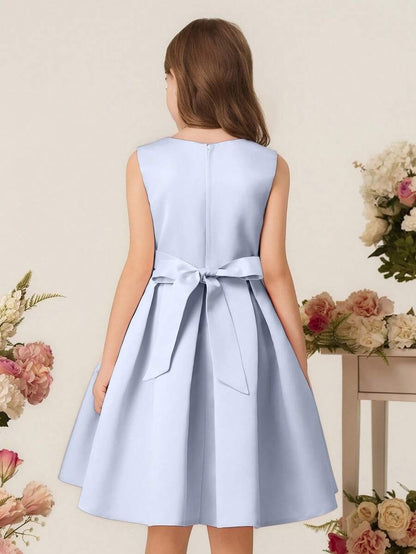 Vestido Elegante Azul Para Niña Con Lazo Delantero