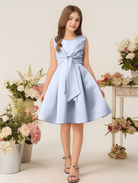 Vestido Elegante Azul Para Niña Con Lazo Delantero