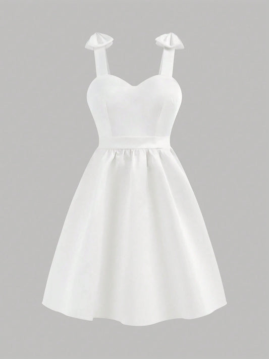 Vestido Blanco Corto Con Lazo Para Niña
