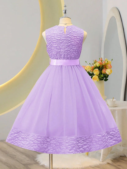 Vestido Púrpura Malva Elegante Con Lazo Para Niña