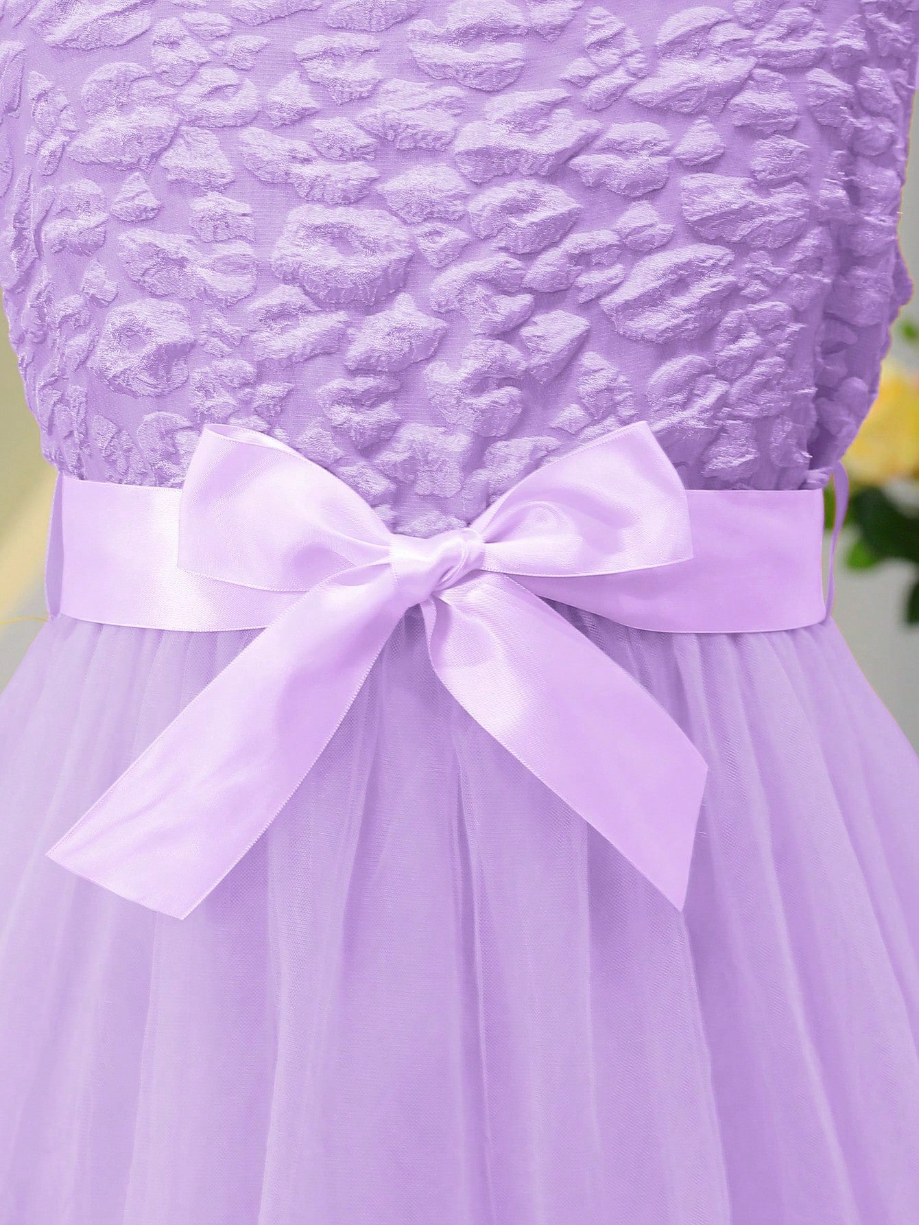 Vestido Púrpura Malva Elegante Con Lazo Para Niña