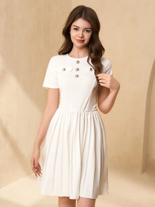 Vestido Blanco Elegante Con Botones Para Niña