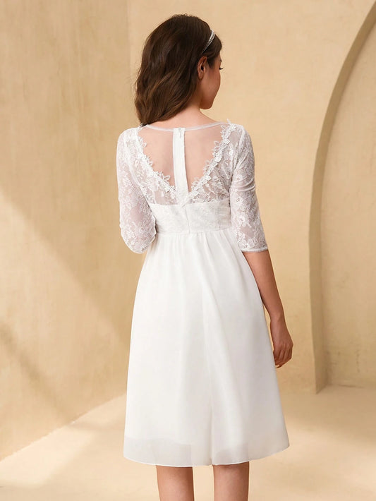Vestido Blanco Elegante Con Encaje Para Niña
