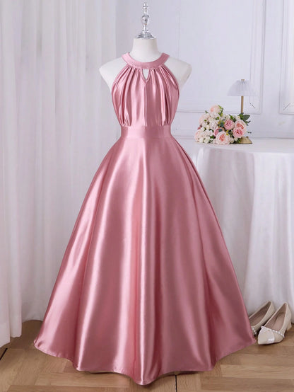 Vestido Rosa Coral Largo De Satén Para Niña