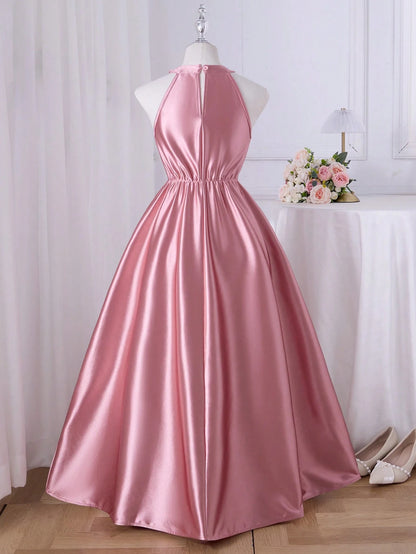 Vestido Rosa Coral Largo De Satén Para Niña