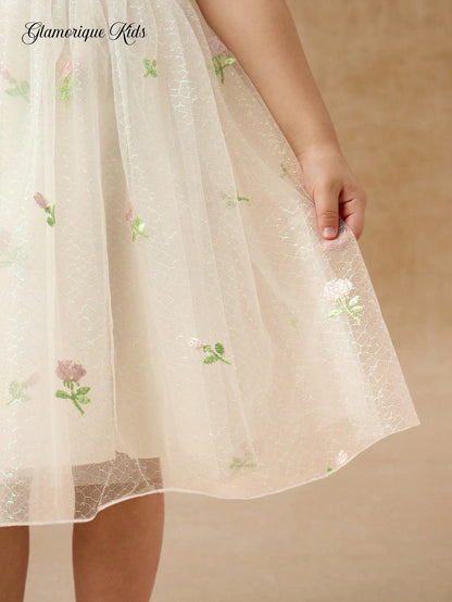 Vestido Blanco Con Flores Bordadas Para Niña