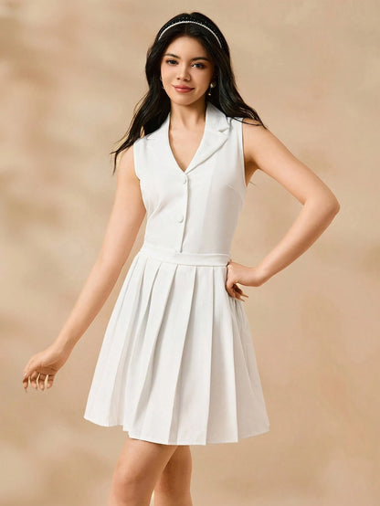 Conjunto Blanco Con Blazer Y Falda Plisada