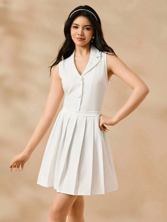 Conjunto Blanco Con Blazer Y Falda Plisada