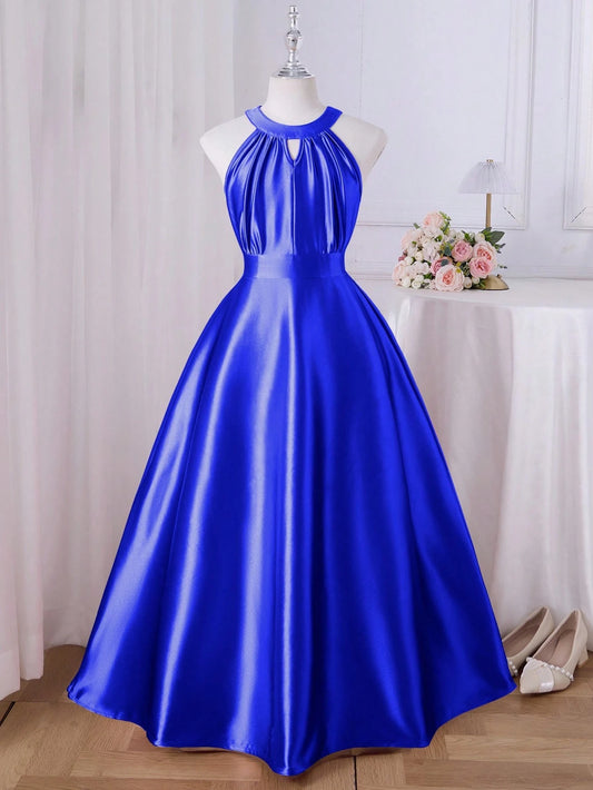 Vestido Azul Real Largo Para Niña Elegante