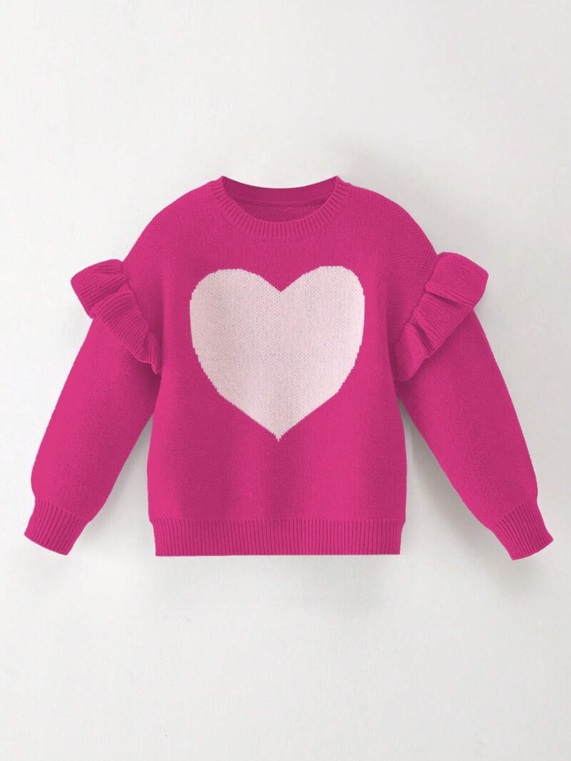 Suéter Fucsia Para Niña Con Corazón Y Volantes