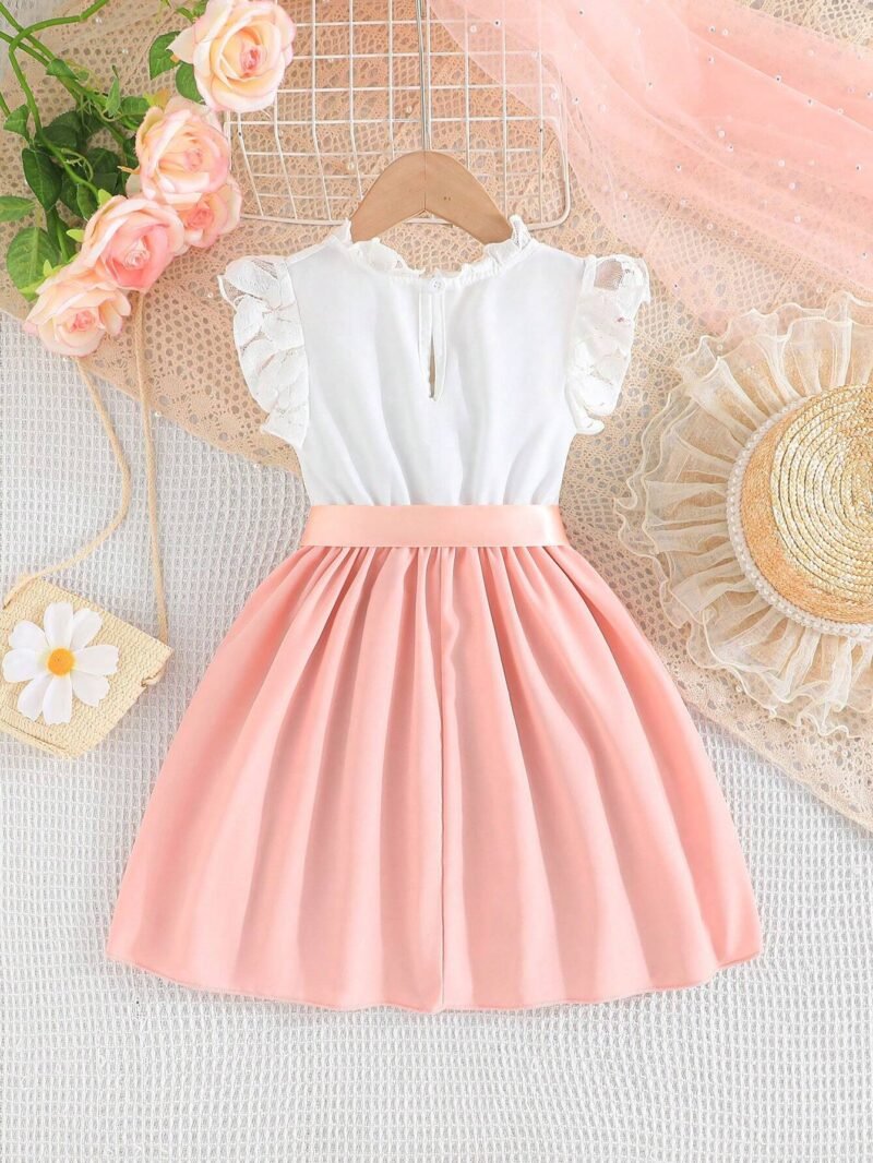 Vestido Rosa con Encaje y Moño para Niña - Imagen 2