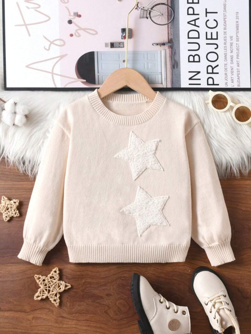 Suéter Beige Con Estrellas Bordadas Para Niña