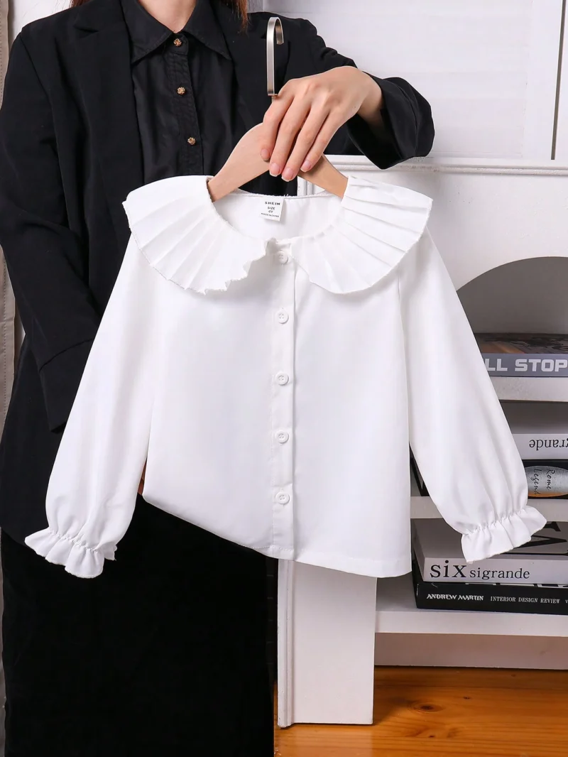 Blusa Con Cuello Plisado Blanca Para Niña