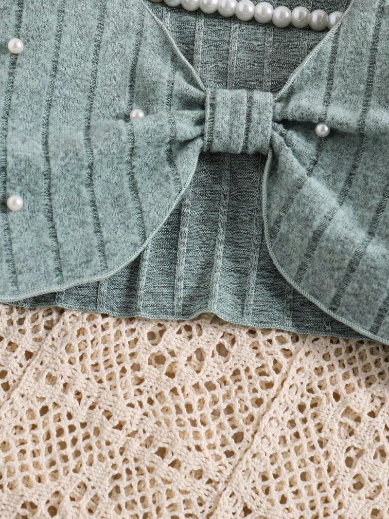 Conjunto Verde de Vestido y Chaqueta con Perlas Para Niña - Imagen 4