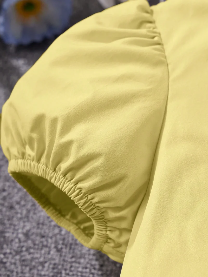 Vestido Amarillo De Algodón Con Lazos Y Detalle Cuadros Para Niña - Imagen 4