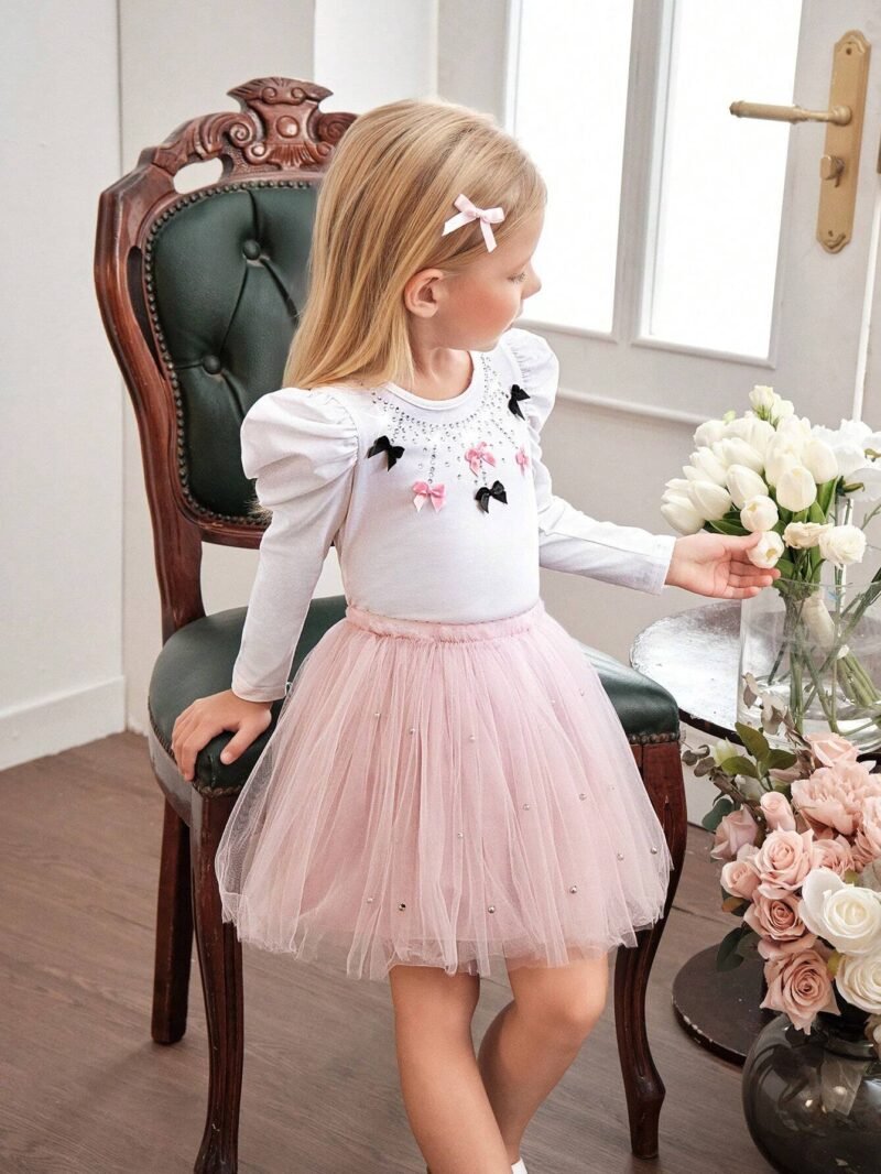 Blusa Blanca De Fiesta Con Lazos Para Niña - Imagen 2