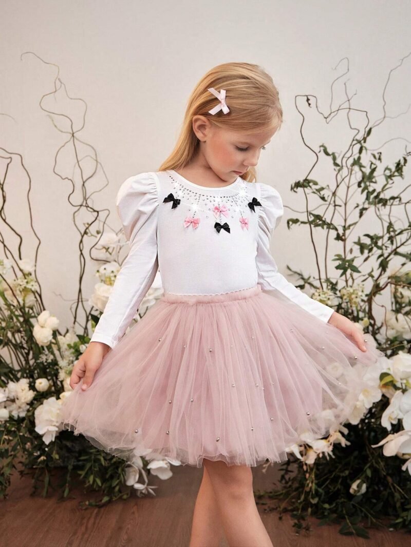 Blusa Blanca De Fiesta Con Lazos Para Niña - Imagen 3