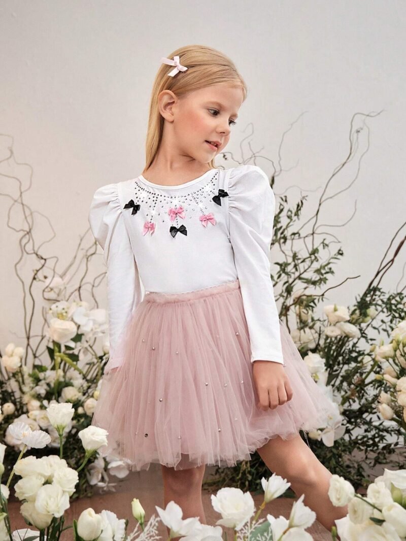 Blusa Blanca De Fiesta Con Lazos Para Niña