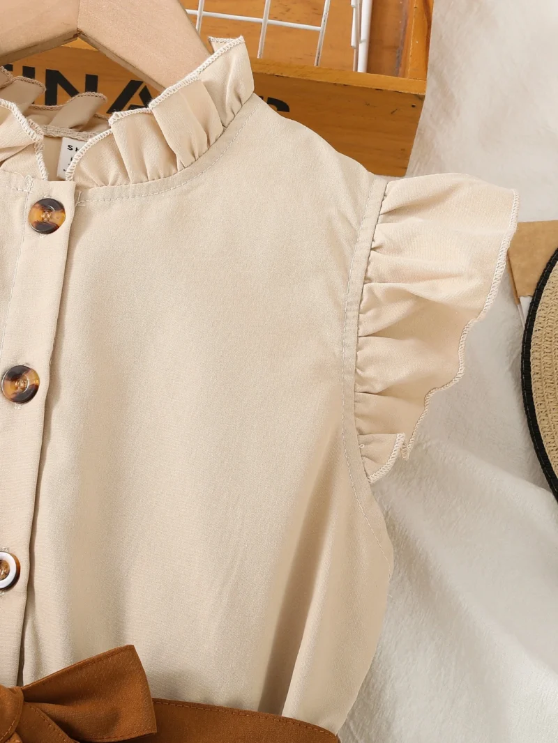 Vestido Albaricoque Para Niña Con Cinturón Marrón - Imagen 4