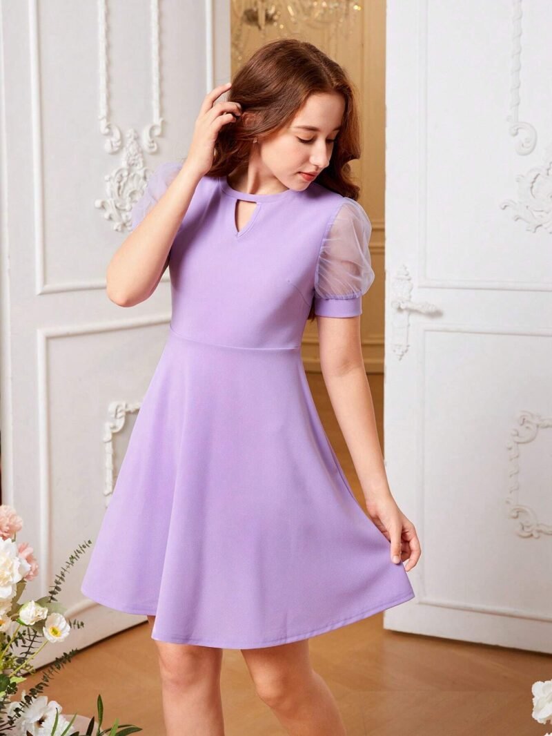 Vestido Púrpura Malva Con Manga Farol Para Niña - Imagen 3