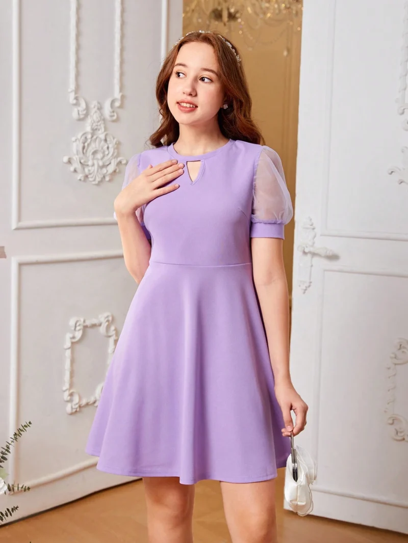 Vestido Púrpura Malva Con Manga Farol Para Niña - Imagen 4