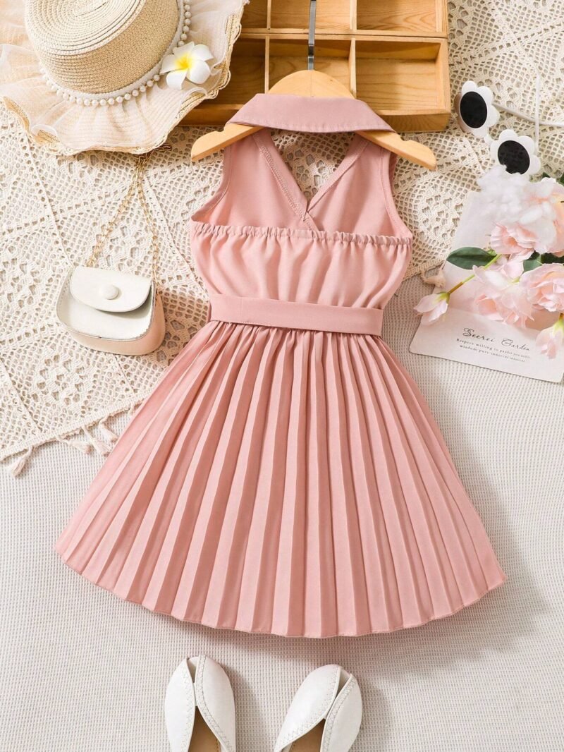 Vestido Rosa Pálido Plisado Sin Mangas Para Niña - Imagen 2