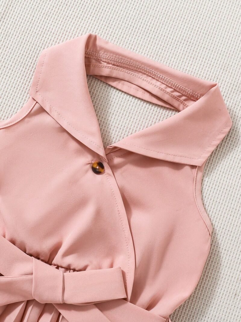 Vestido Rosa Pálido Plisado Sin Mangas Para Niña - Imagen 3
