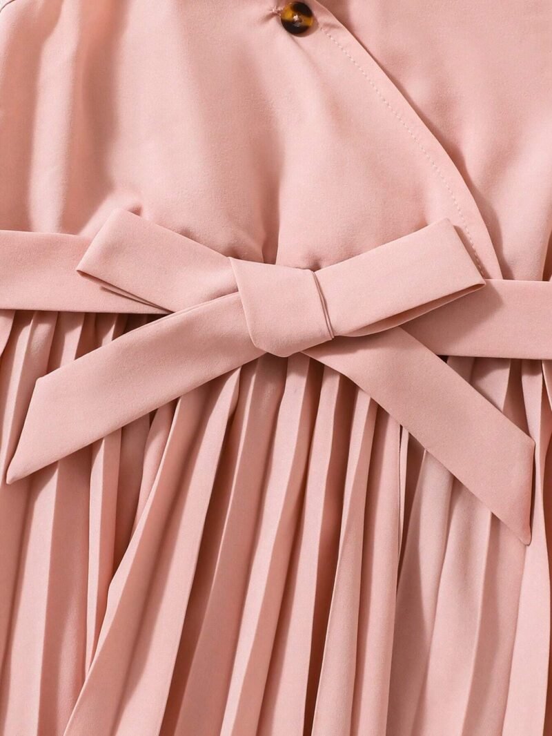 Vestido Rosa Pálido Plisado Sin Mangas Para Niña - Imagen 4