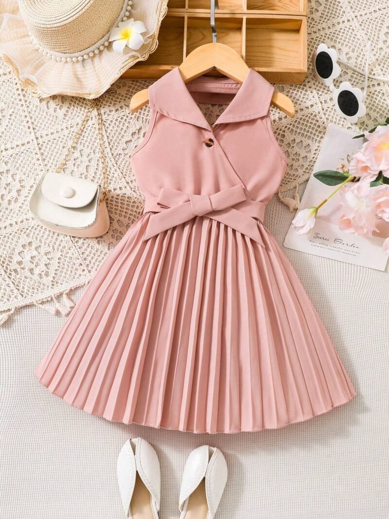 Vestido Rosa Pálido Plisado Sin Mangas Para Niña