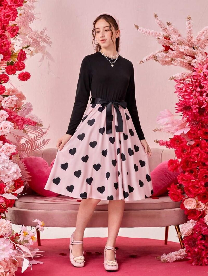 Vestido Negro Y Rosa Con Estampado De Corazones Para Niña - Imagen 4
