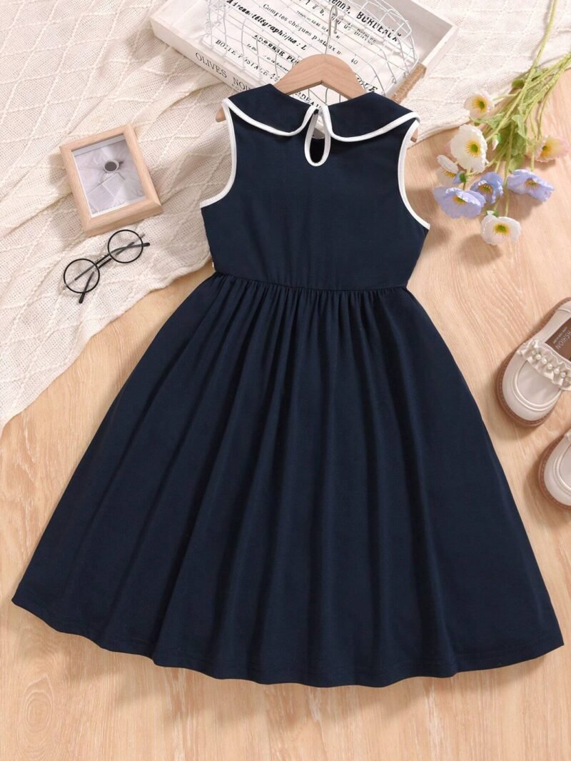 Vestido Azul Con Cuello Peter Pan Para Niña - Imagen 2